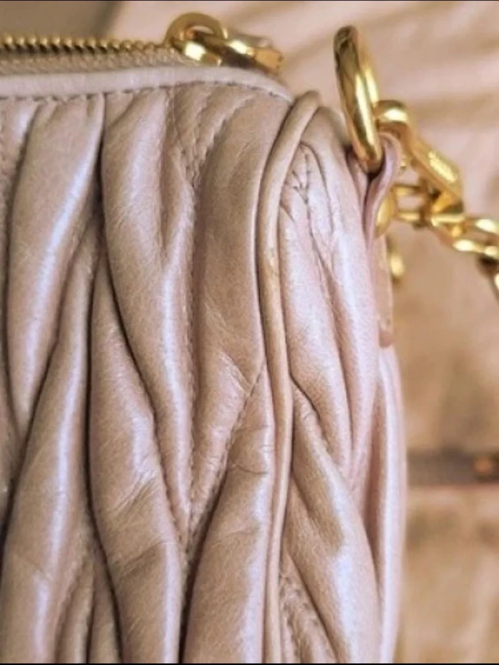 Miu Miu Dusty Pink Matelassé Leather Crossbody with Gold Hardware